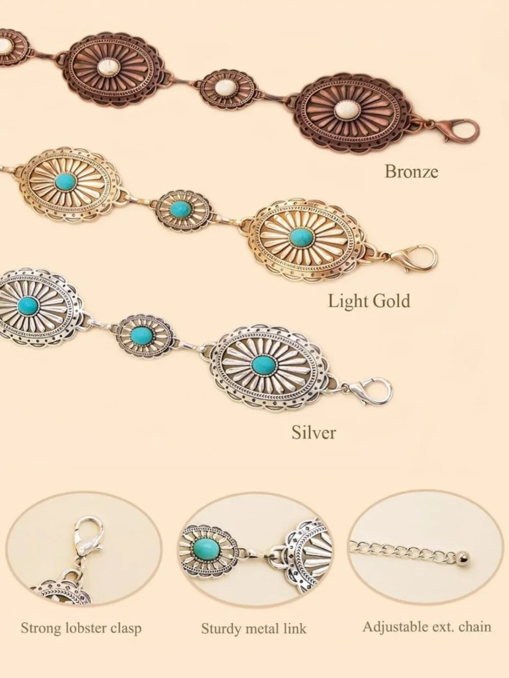Stylish Western Metal Concho Belt for Women - Cowgirl Chain Accessory for